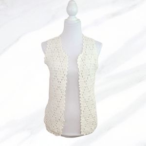 Vintage Vest White Knit Crochet Cottagecore Grannycore Farmhouse Shabby Chic